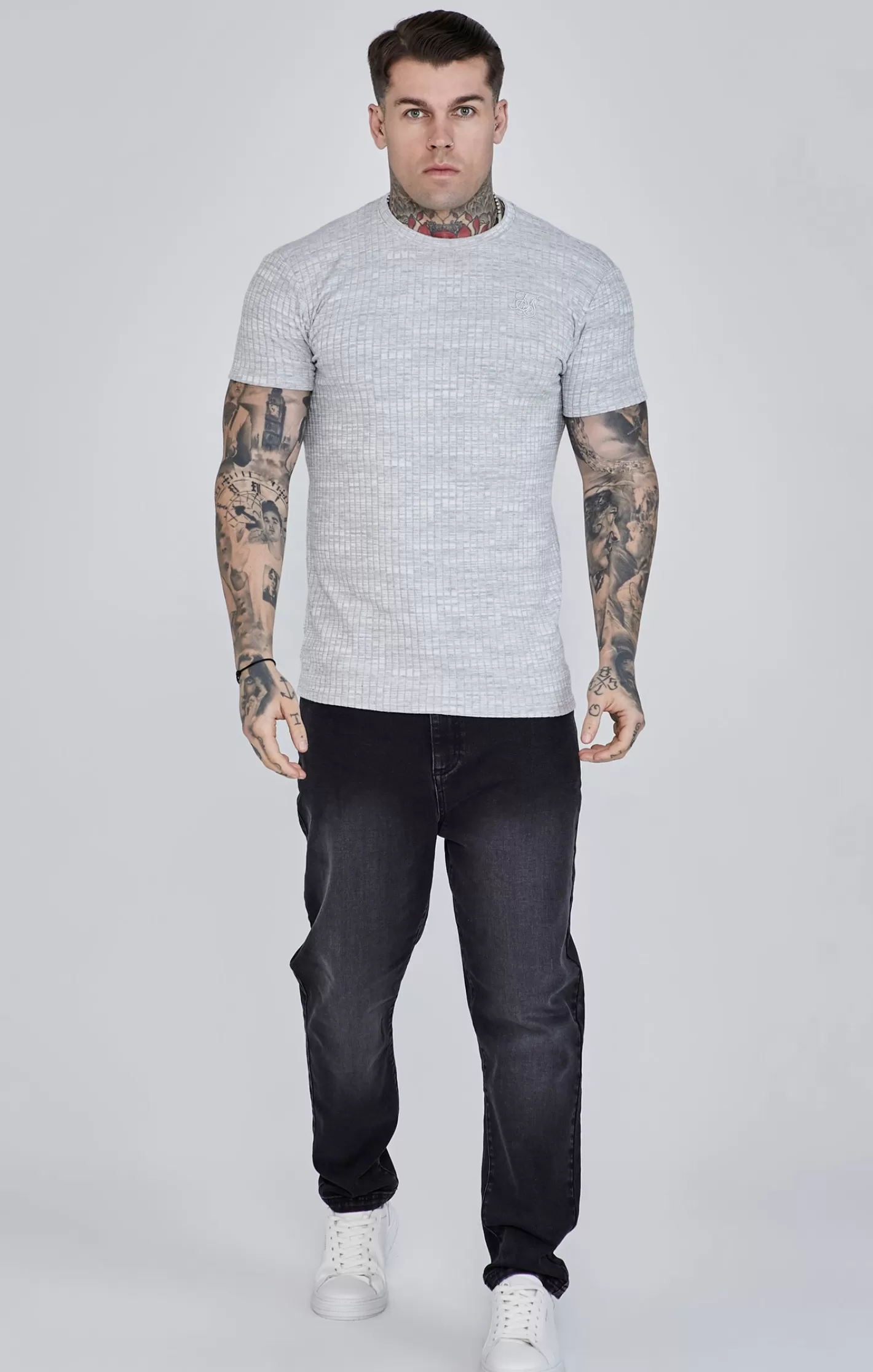 SikSilk T-shirts^Grey Rib Knit T-Shirt